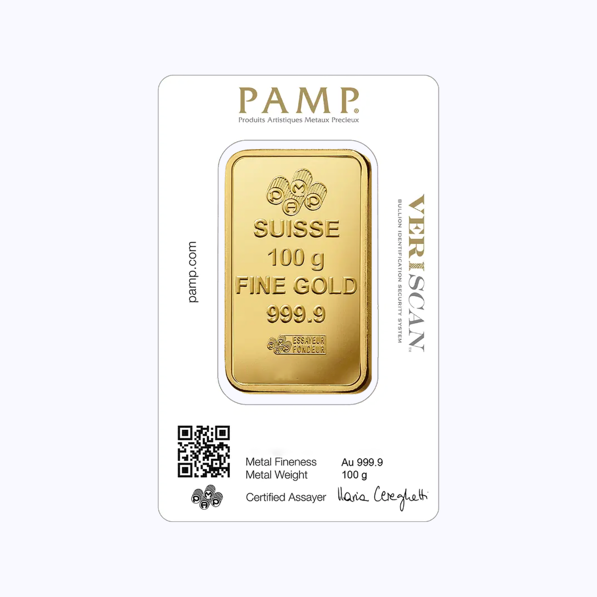 PAMP - 100 Grams Investment Gold Bar (999.9) view 2
